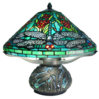 Novelty Lamp with Stained Glass Shade, Vintage Bronze Base