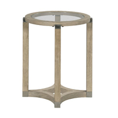 Occasional Table, Round Glass Top with Beige Wood Base