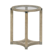 Occasional Table, Round Glass Top with Beige Wood Base