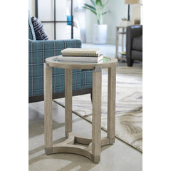 Occasional Table, Round Glass Top with Beige Wood Base