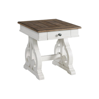 Occasional Table with Storage Drawers, Rustic White and Oak Finish