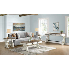 Occasional Table with Storage Drawers, Rustic White and Oak Finish