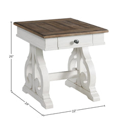 Occasional Table with Storage Drawers, Rustic White and Oak Finish