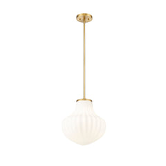 One-Light Pendant with Ribbed White Glass Shade in Gold Finish