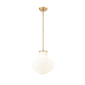 One-Light Pendant with Ribbed White Glass Shade in Gold Finish