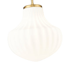 One-Light Pendant with Ribbed White Glass Shade in Gold Finish