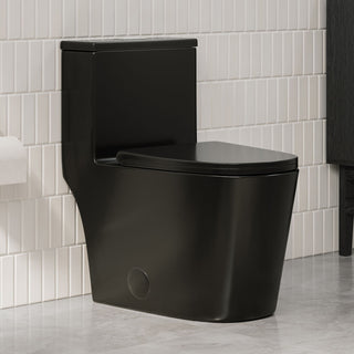 One-Piece Elongated Toilet, Dreux, Dual Flush in Glossy Black