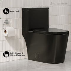 One-Piece Elongated Toilet, Dreux, Dual Flush in Glossy Black