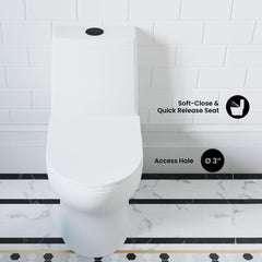 One-Piece Elongated Toilet, Ivy, Dual Flush with Black Hardware
