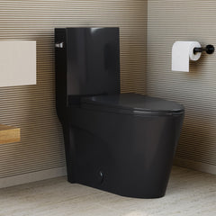 One-Piece Elongated Toilet, St. Tropez, 1.28 GPF in Glossy Black