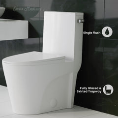 One-Piece Elongated Toilet, St. Tropez, 1.28 GPF Right-Hand Flush in Glossy White