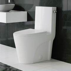 One-Piece Elongated Toilet, St. Tropez, 1.28 GPF Right-Hand Flush in Glossy White