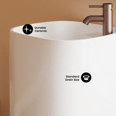 One Piece Pedestal Sink, Ivy, Single Faucet Hole in Ceramic