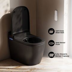 One Piece Smart Toilet, Avancer, 1.28 GPF with Heated Bidet in Matte Black