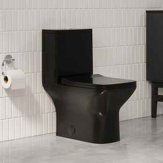 One-Piece Square Toilet, Carre, Dual Flush in Glossy Black