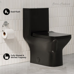 One-Piece Square Toilet, Carre, Dual Flush in Glossy Black