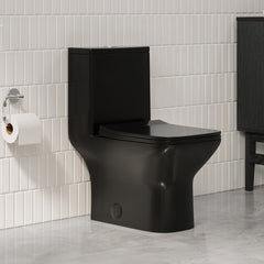 One-Piece Square Toilet, Carre, Dual Flush in Glossy Black