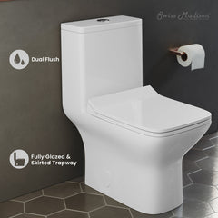 One-Piece Toilet, Carre, Square, Dual-Flush, Ceramic, Glossy White