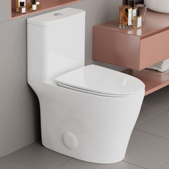 One-Piece Toilet, Elongated, Dual Flush, Ceramic, White