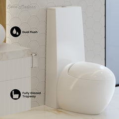 One-Piece Toilet, Plaisir, Elongated, Dual-Flush, Glossy White