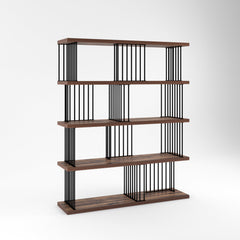 Open Shelf Bookcase, 4 Shelves, Black Metal Frame with Rustic Brown Shelves