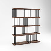 Open Shelf Bookcase, 4 Shelves, Black Metal Frame with Rustic Brown Shelves