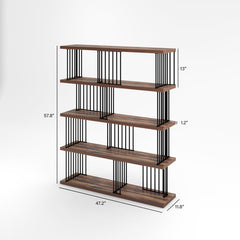 Open Shelf Bookcase, 4 Shelves, Black Metal Frame with Rustic Brown Shelves