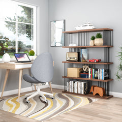 Open Shelf Bookcase, 4 Shelves, Black Metal Frame with Rustic Brown Shelves