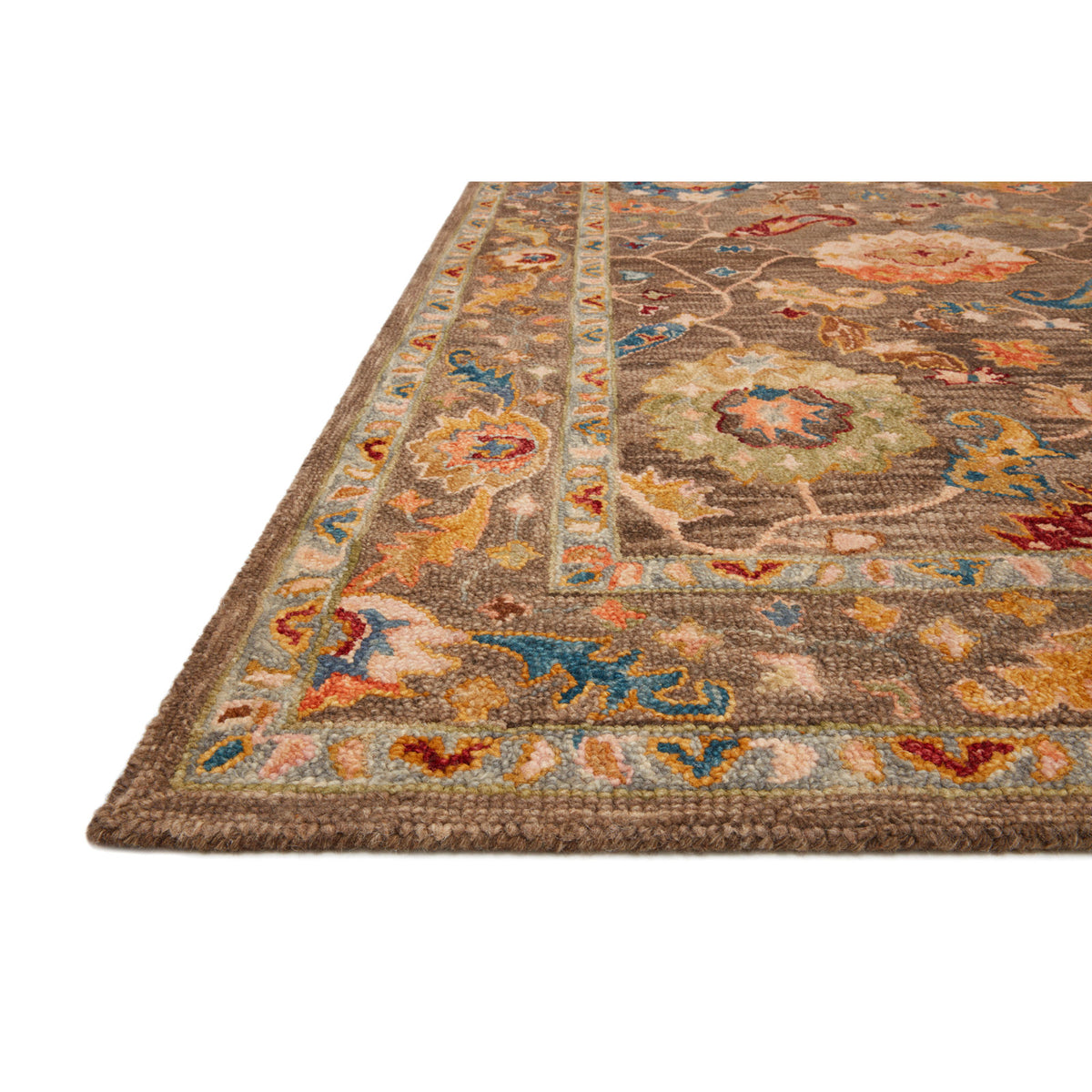 Oriental Area Rug, 5' x 7'6", Hand-Hooked Wool in Charcoal Multi