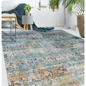 Oriental Area Rug, 7'10" x 10'1", Teal, Ivory and Gray