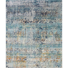 Oriental Area Rug, 7'10" x 10'1", Teal, Ivory and Gray
