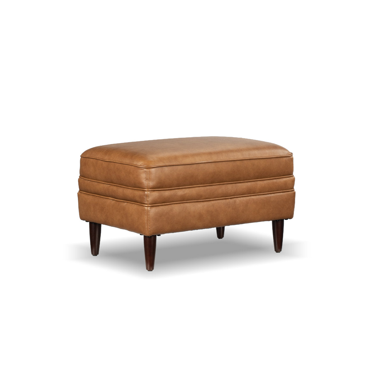 Ottoman, 100% Top Grain Leather in Honey with Brown Legs