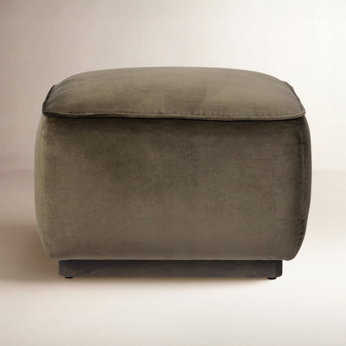 Ottoman, 21.5 in Square, Olive Boucle with Sienna Brown Ash Legs