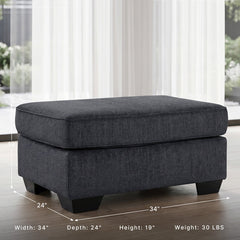 Ottoman, 34 in W, Gray Polyester Upholstery