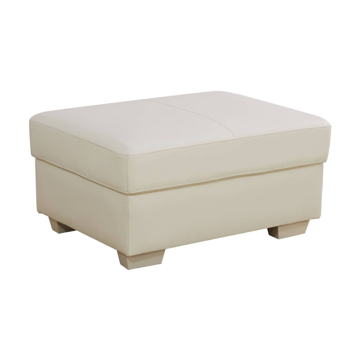 Ottoman, 36.3 Inch Top Grain Leather with Brown Wood Legs