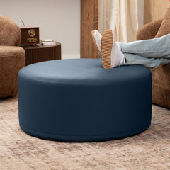 Ottoman, 36 in Round, Faux Leather in Oxford Blue