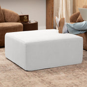 Ottoman, 36 in Wide with White Boucle Faux Fur Cover
