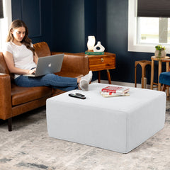 Ottoman, 36 in Wide with White Boucle Faux Fur Cover