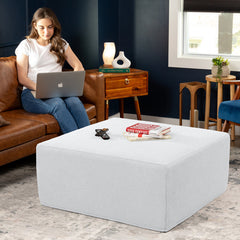 Ottoman, 36 in Wide with White Boucle Faux Fur Cover