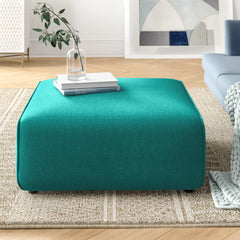 Ottoman, 37-Inch Square, Teal Plainweave Polyester
