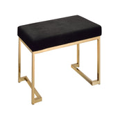 Ottoman, 40 in Wide, Black Tufted Faux Fur with Steel Legs