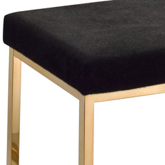 Ottoman, 40 in Wide, Black Tufted Faux Fur with Steel Legs