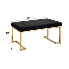 Ottoman, 40 in Wide, Black Tufted Faux Fur with Steel Legs