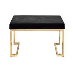 Ottoman, 40 in Wide, Black Tufted Faux Fur with Steel Legs