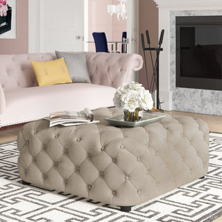 Ottoman, 40 Inch Square, Beige Linen Blend with Black Legs