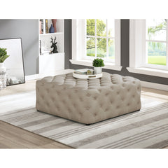 Ottoman, 40 Inch Square, Beige Linen Blend with Black Legs