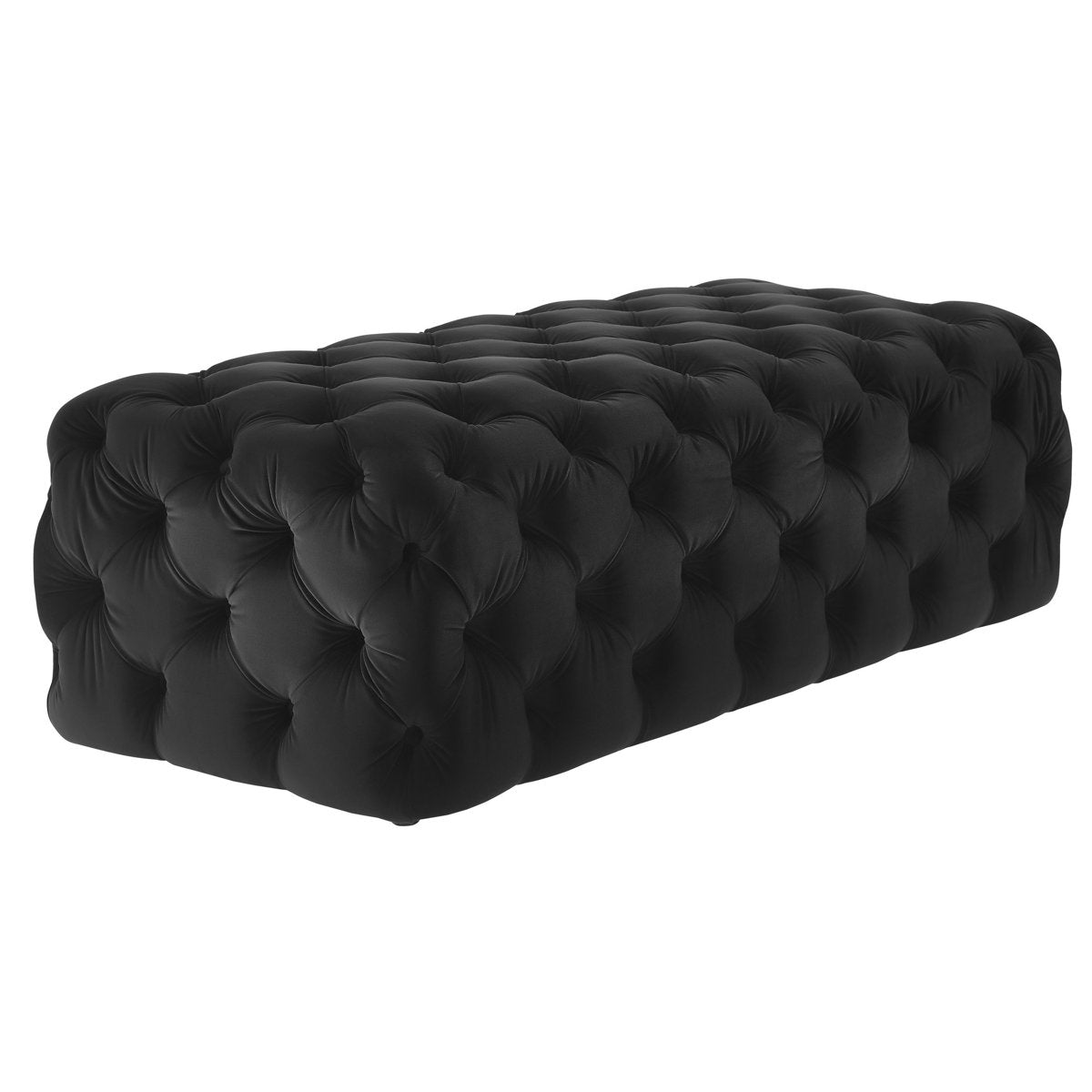 Ottoman, 49.2 in Wide with Black Velvet Upholstery