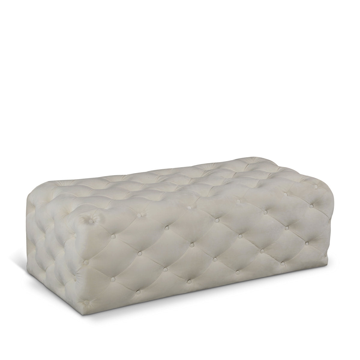 Ottoman, 52 in Wide, Cream Velvet with Tufted Detailing