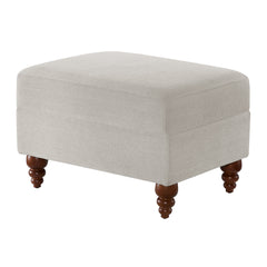 Ottoman, Beige Polyester with Brown Wood Legs