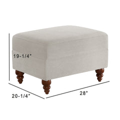 Ottoman, Beige Polyester with Brown Wood Legs